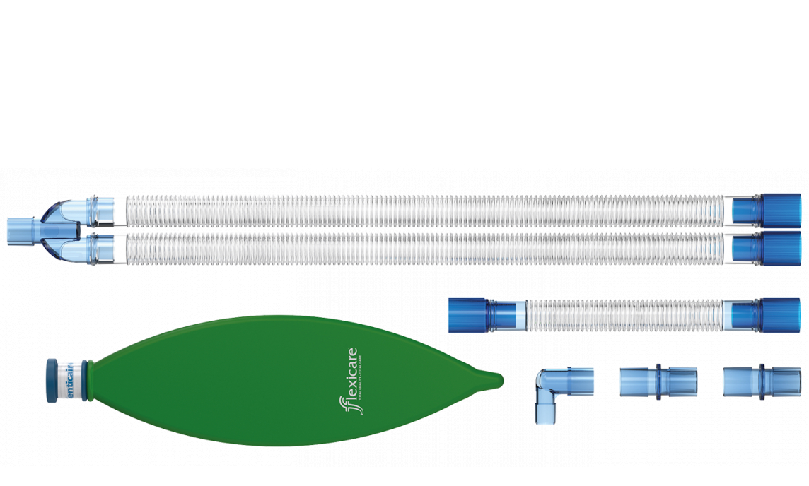 Контур паралельний 2,4 м FLEXICARE 22 мм із Y-подібним з'єднувачем, шланг 0,8 м, низькопрофільний кутовий з’єднувач, дихальний мішок 2 л